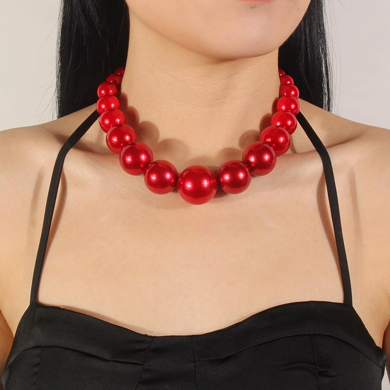 KOSMOS-LI Super Large Style Big Faux Pearl Strand Choker Necklace With Earrings Set Stocking Stuffers - Image 2